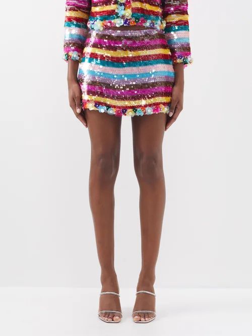 Striped Sequinned-georgette Mini Skirt - Womens - Multi