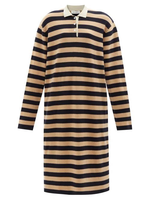 No.200 Croco Striped Stretch-cashmere Dress - Womens - Navy Stripe