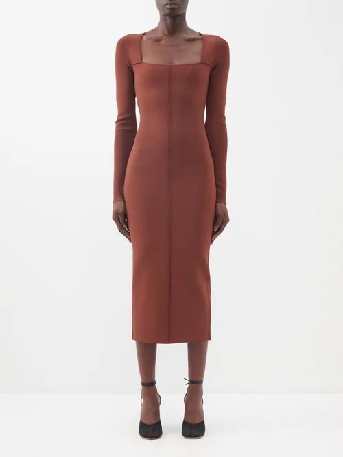 Vb Body Square-neckline Jersey Midi Dress - Womens - Brown
