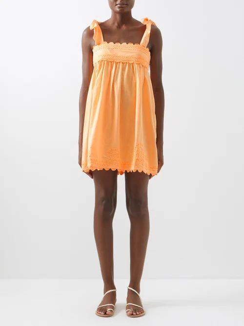 Ricrac-trim Cotton-poplin Dress - Womens - Neon Orange
