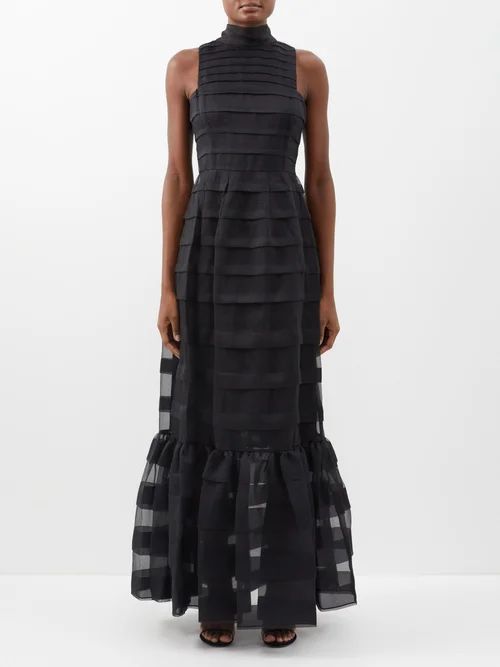 Spiral Organza Maxi Dress - Womens - Black