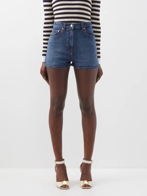 High-waisted Denim Shorts - Womens - Dark Denim