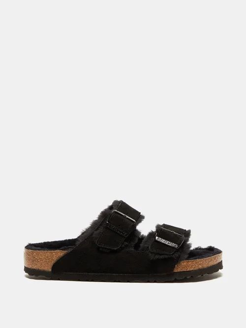 Arizona Shearling-lined Suede Slides - Womens - Black
