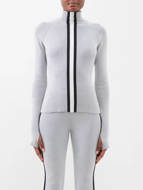 Soelden High-neck Ribbed Merino-blend Sweater - Womens - Black White