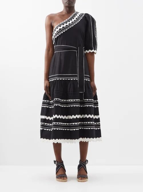 Ryleigh Rickrack-embroidered Cotton Midi Dress - Womens - Black White