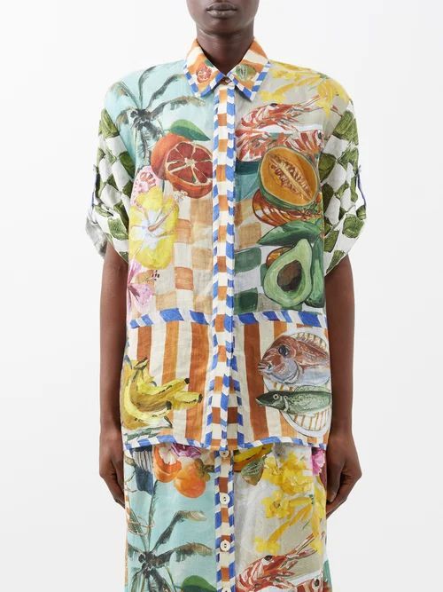 Theo Printed Linen Shirt - Womens - Multi