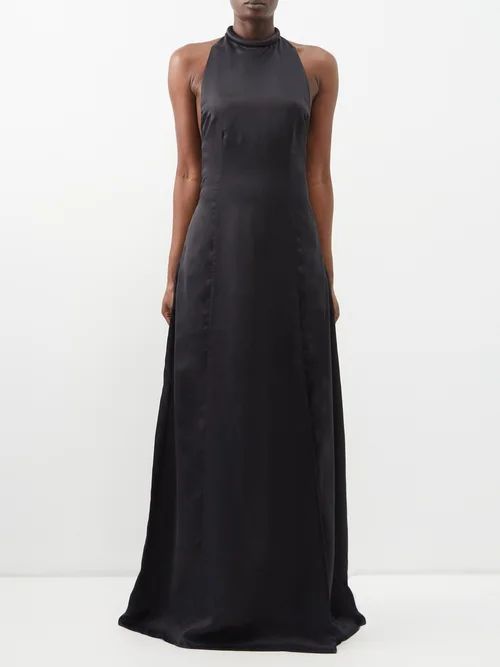 Romena Halterneck Thigh-slit Crepe Dress - Womens - Black