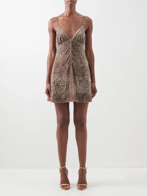 Crushed-velvet Mini Dress - Womens - Beige