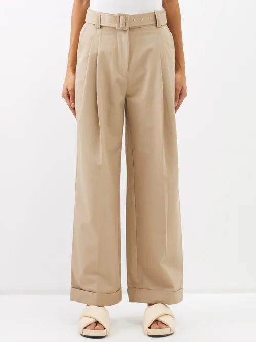 Floyd Belted Tailored Cotton Trousers - Womens - Stone