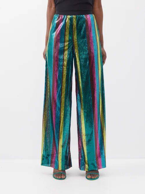 Holiday Striped Sequinned Wide-leg Trousers - Womens - Rainbow