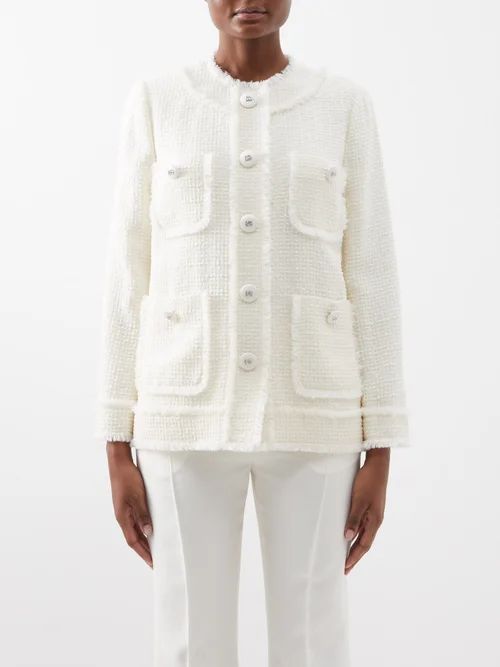 Patch-pocket Wool-blend Tweed Jacket - Womens - Cream