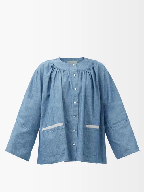 Patch-pocket Chambray Blouse - Womens - Mid Denim
