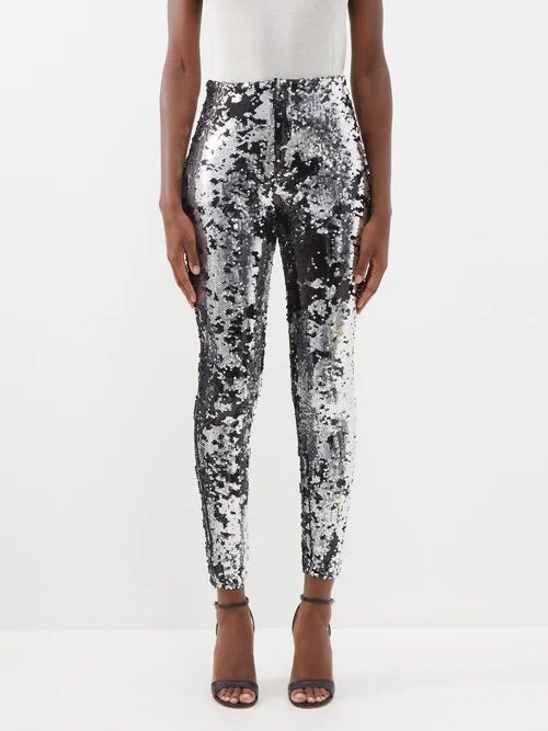Madilio Sequinned Cotton Leggings - Womens - Silver