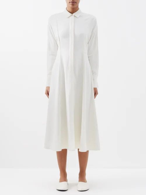 Panelled-twill Midi Shirt Dress - Womens - Ivory