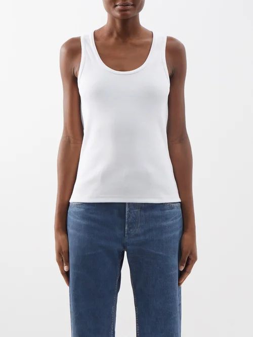 Scoop-neck Ribbed Jersey Tank Top - Womens - White