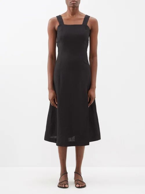 Teresa Square-neck Organic-linen Dress - Womens - Black