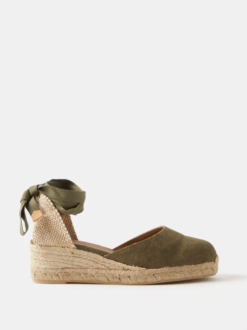 Carina 30 Canvas & Jute Espadrille Wedges - Womens - Olive Green