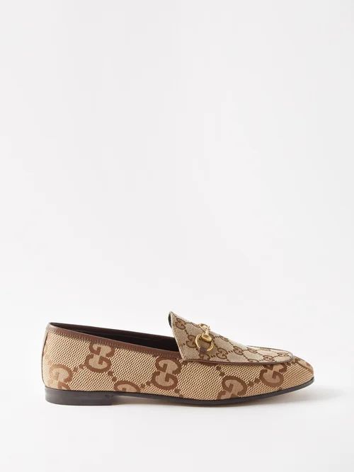 Jordaan Horsebit Gg-canvas Loafers - Womens - Brown Multi