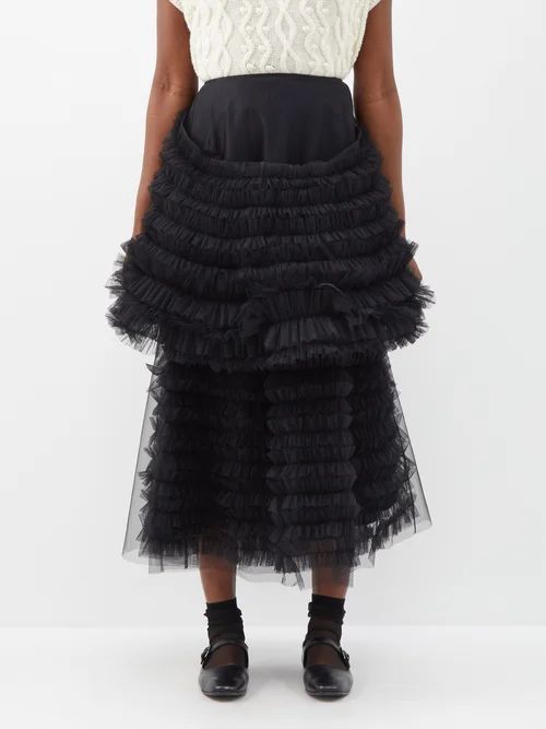 Florence Ruffled-tulle Midi Skirt - Womens - Black