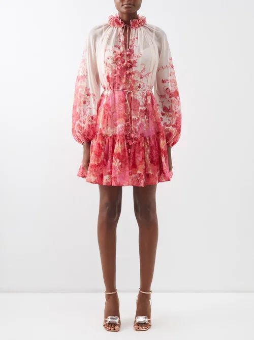 High Tide Lantern Printed Cotton-blend Mini Dress - Womens - Pink Print