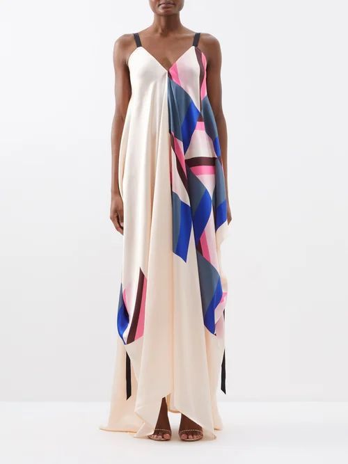 The Poiret Printed Silk-satin Maxi Dress - Womens - Light Pink Multi
