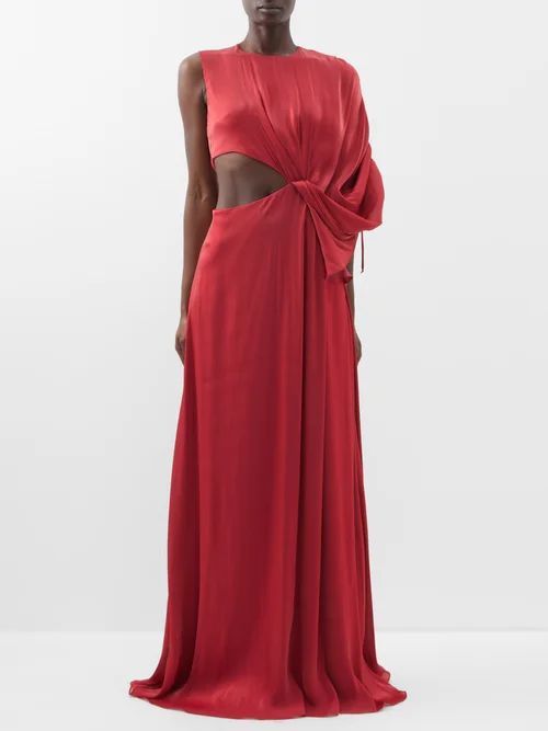 Cutout One-shoulder Chiffon Gown - Womens - Red