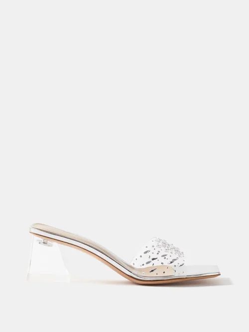 Crystal-embellished 55 Block-heel Pvc Sandals - Womens - Clear