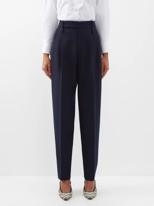 Pleated Cashmere-twill Trousers - Womens - Navy