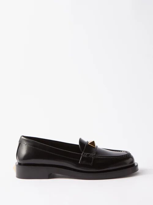 Roman Stud Leather Loafers - Womens - Black