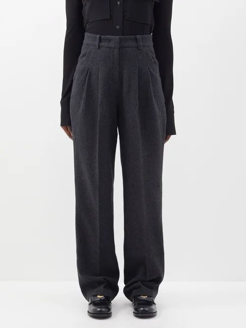Layton Pleated Wool-blend Trousers - Womens - Dark Grey