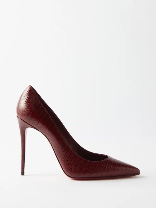 Kate 100 Lizard-effect Leather Pumps - Womens - Burgundy