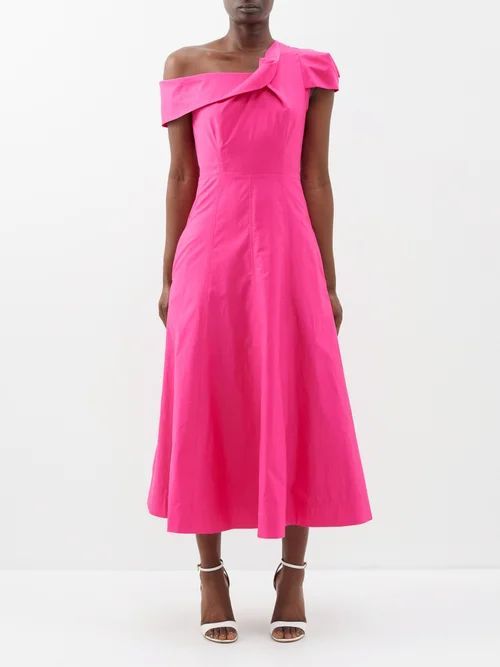 One-shoulder Draped Cotton-poplin Midi Dress - Womens - Pink