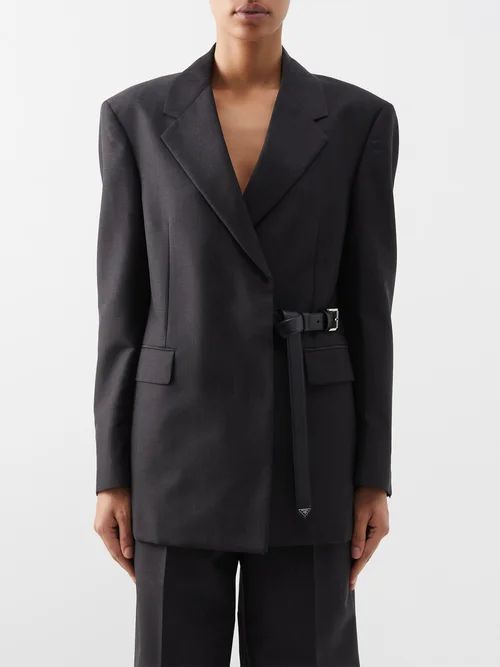 Logo-belt Mohair-blend Tailored Jacket - Womens - Dark Grey