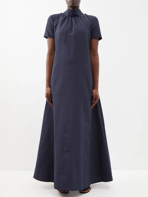 Ilana Tie-back Cotton-blend Faille Gown - Womens - Navy