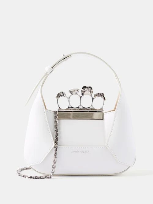 Four Ring Mini Crystal And Leather Shoulder Bag - Womens - White