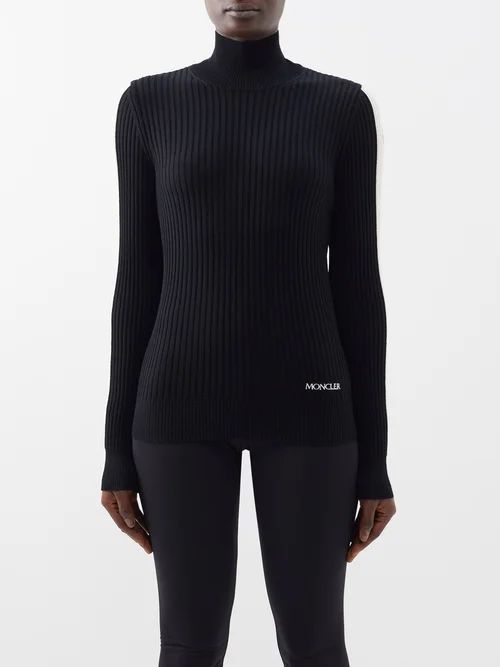 Contrast-sleeve Ribbed Wool Sweater - Womens - Black White