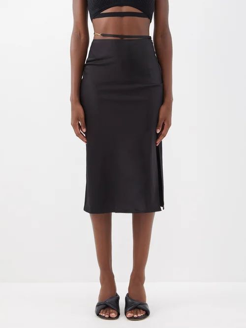 Notte Side-slit Satin Skirt - Womens - Black