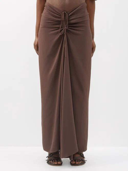 Ruched Jersey Maxi Skirt - Womens - Brown