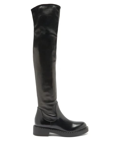 Over-the-knee Leather Boots - Womens - Black