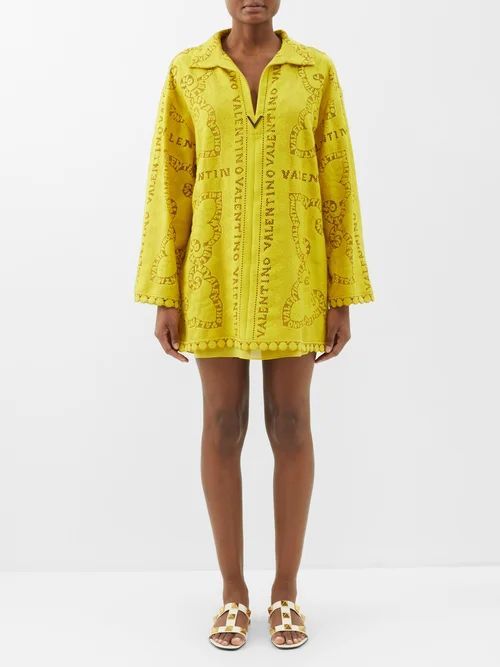Guipure-lace Cotton-blend Mini Dress - Womens - Yellow