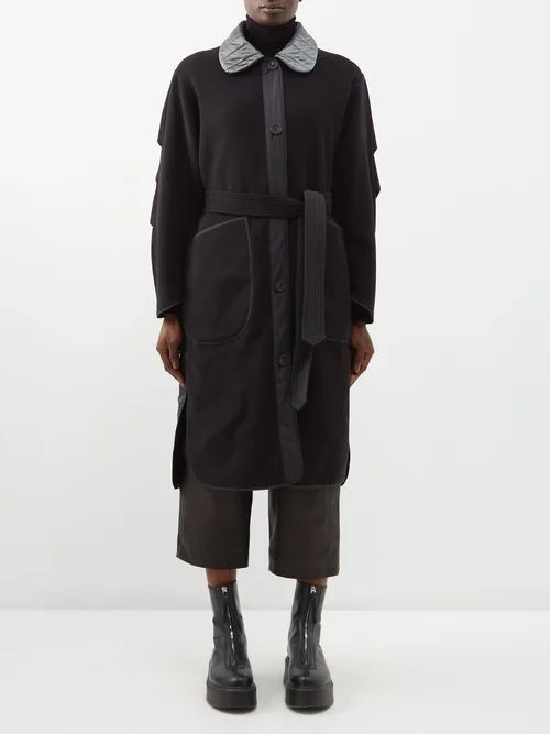 Reversible Belted Wool Coat - Womens - Black Grey