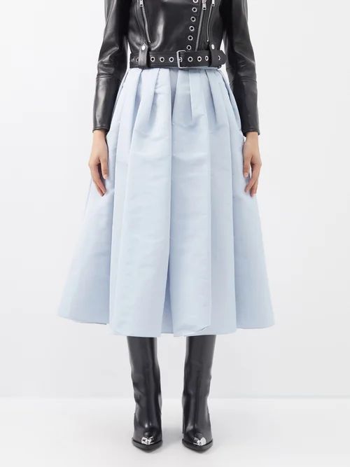 Pleated Faille Midi Skirt - Womens - Light Blue