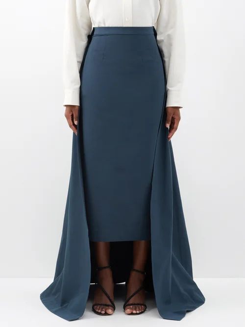 Prunella Detachable-layer Cotton-blend Midi Skirt - Womens - Dark Blue
