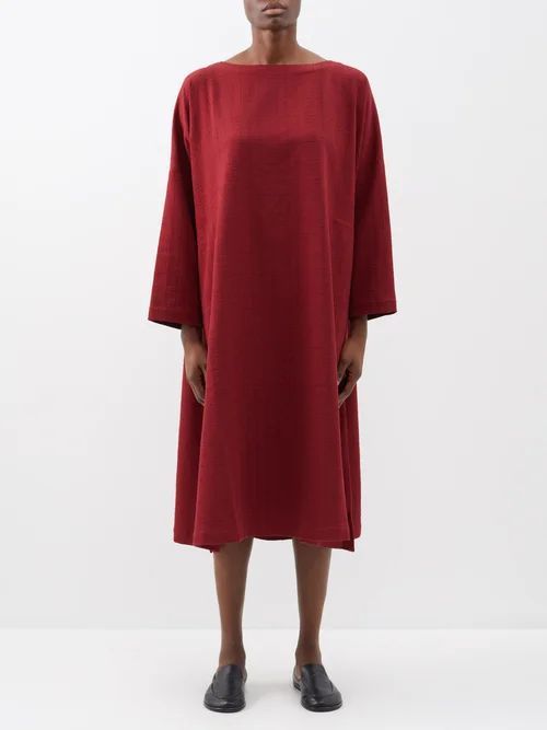 Scoop-neck Basketweave-cotton Midi Dress - Womens - Red