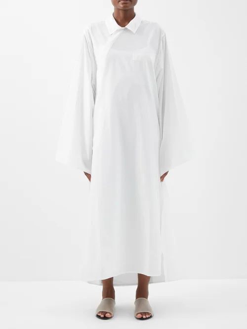 Numa Asymmetric Draped-back Cotton Dress - Womens - White