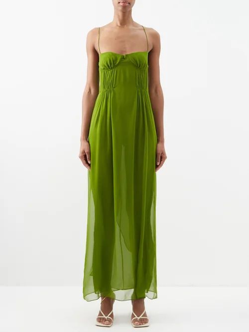 Bustier Silk-georgette Maxi Dress - Womens - Green