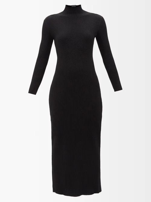 Cable-knit Wool-blend Dress - Womens - Black