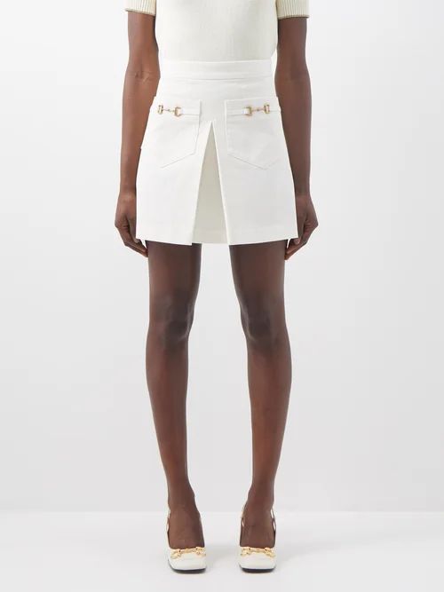 Pleated Organic-cotton Drill Mini Skirt - Womens - White