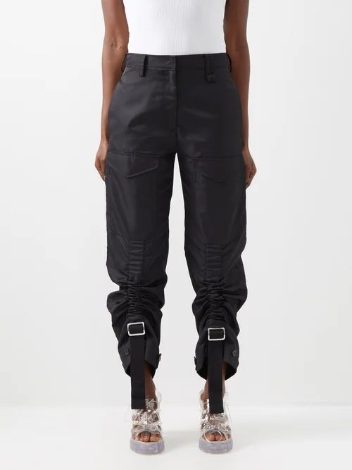 Gathered Buckled Satin Trousers - Womens - Black