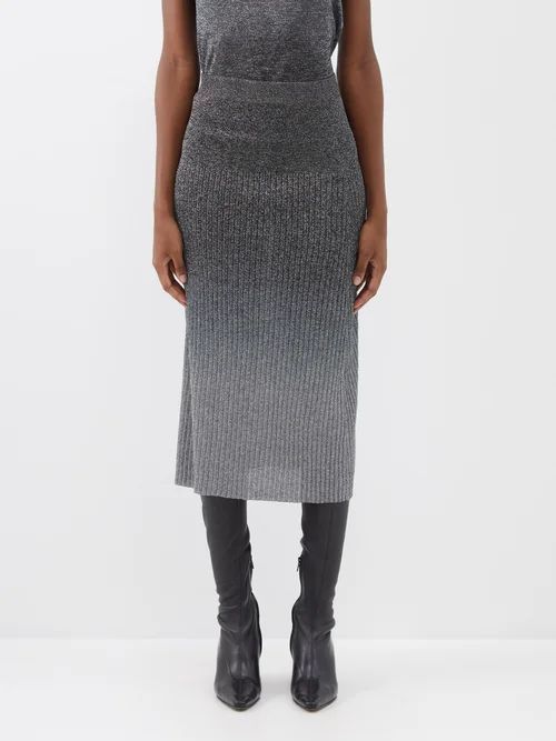 Elasticated-waist Dip-dyed Lurex Midi Skirt - Womens - Silver